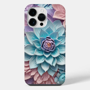FUNDA PARA  iPhone 14 PRO MAX FLOR DE PAPEL 3-D DE COLOR ROSA AZUL MORADO
