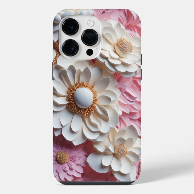 FUNDA PARA iPhone FLOR DE PAPEL ROSA Y BLANCO CON EFECTO 3D (Reverso )