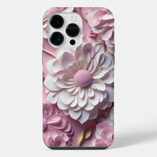 FUNDA PARA iPhone 14 PRO MAX FLOR DE PAPEL ROSA Y BLANCO CON EFECTO 3D