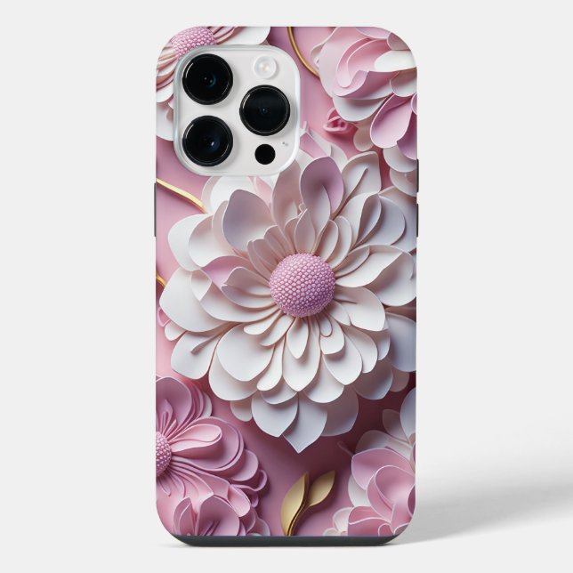 FUNDA PARA iPhone FLOR DE PAPEL ROSA Y BLANCO CON EFECTO 3D (Reverso )