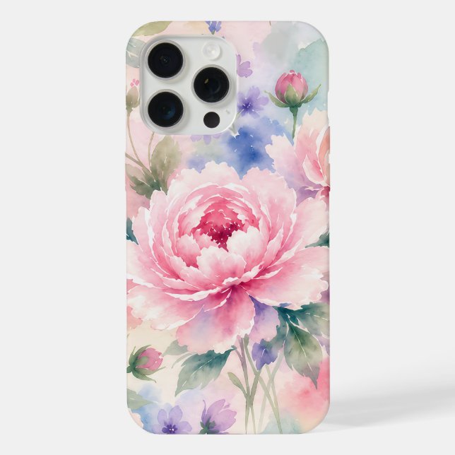 Funda Para iPhone Flor de peonía acuarela (Reverso )