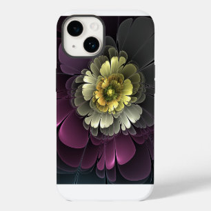 Funda Para iPhone 14 Flor Fractal Abstracta Moderna Purpura Gris Khaki