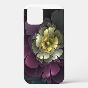 Funda Para iPhone 12 Flor Fractal Abstracta Moderna Purpura Gris Khaki