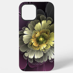 Funda Para iPhone 12 Pro Max Flor fractal gris purpura moderna abstracta