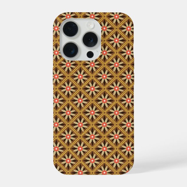 Funda Para iPhone Flor geométrica centrada retro en patrón de diaman (Reverso )