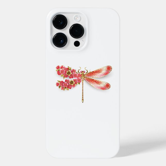 Funda Para iPhone Flor libélula con sakura de joyas (Reverso)