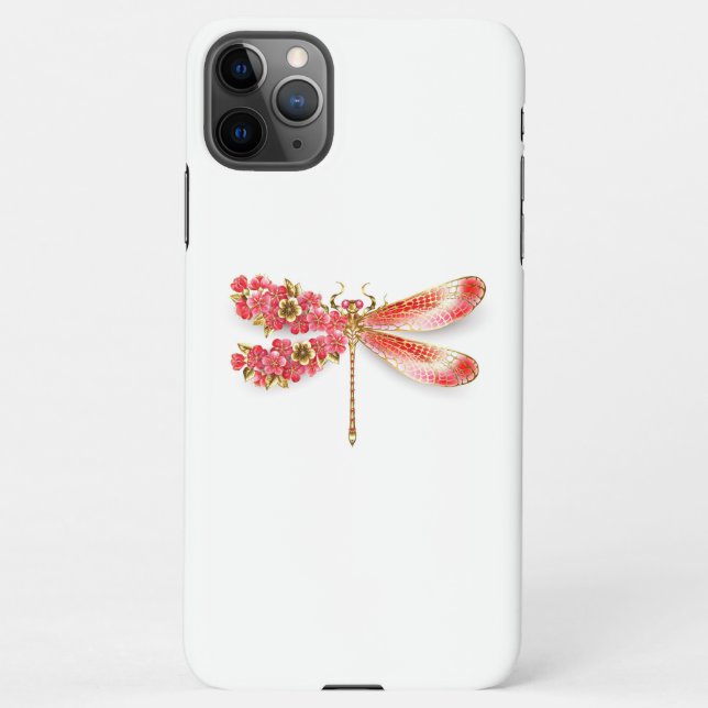 Funda Para iPhone Flor libélula con sakura de joyas (Reverso)