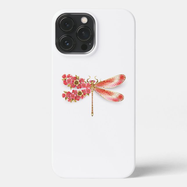 Funda Para iPhone Flor libélula con sakura de joyas (Reverso )