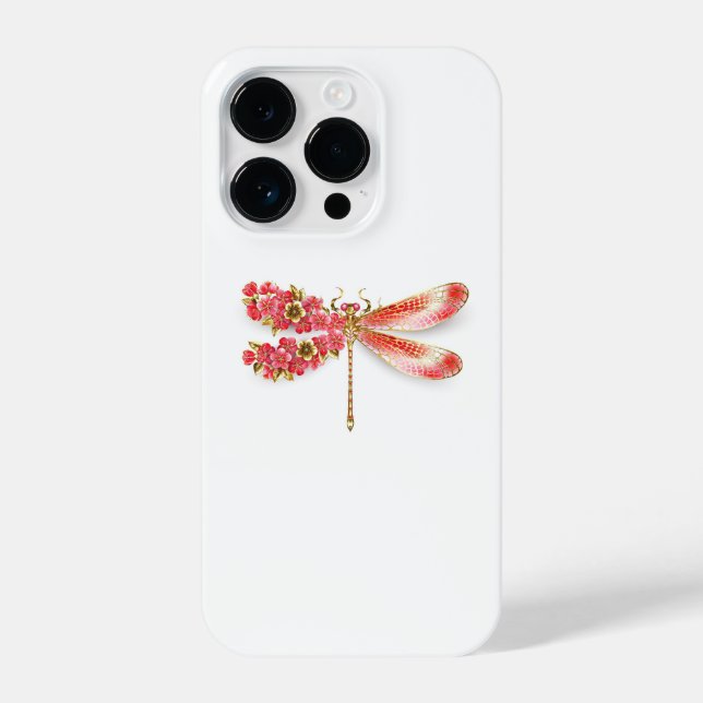 Funda Para iPhone Flor libélula con sakura de joyas (Reverso )
