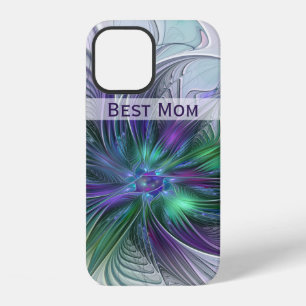 Funda Para iPhone 12 Flor Morada Verde Arte Abstracto Fractal Mejor Mam