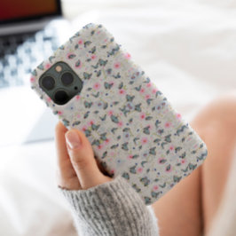 Funda Para iPhone 13 Pro Flor rosa estilizada Mariposa azul Patrón elegante