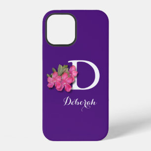 Funda Para iPhone 12 Flor rosa monogramada morada
