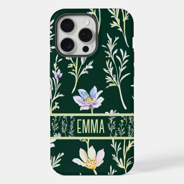 Funda Para iPhone Flor silvestre de acuarela personalizada (Reverso )