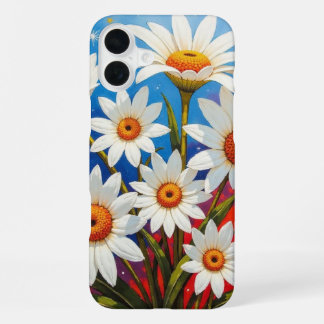 Funda Para iPhone 16 Plus Flor silvestre de margarita blanca y azul