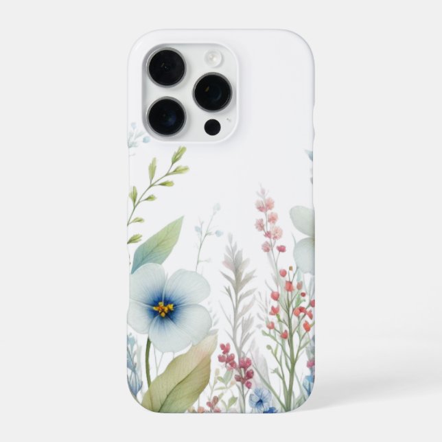 Funda Para iPhone Flor silvestre rosa y azul (Reverso)