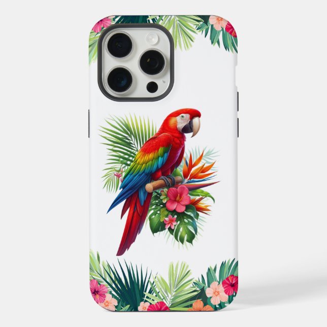 Funda Para iPhone Flor tropical de macao rojo (Reverso )