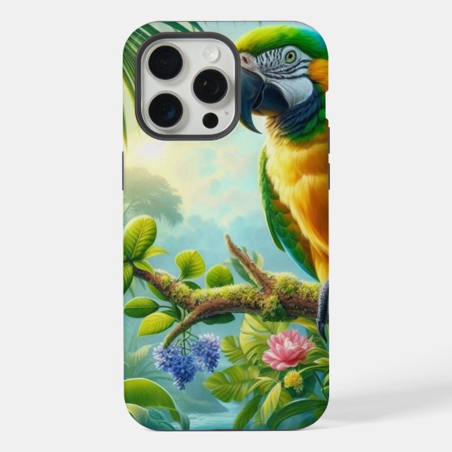 Funda Para iPhone Flor tropical de macao verde (Reverso )