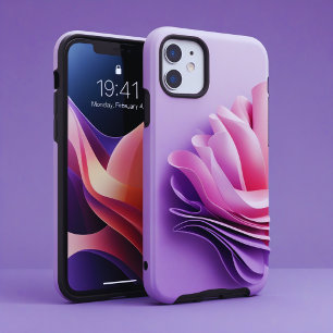 Funda Para iPhone 12 Mini Floral 3D púrpura y rosa - Elegante diseño abstrac