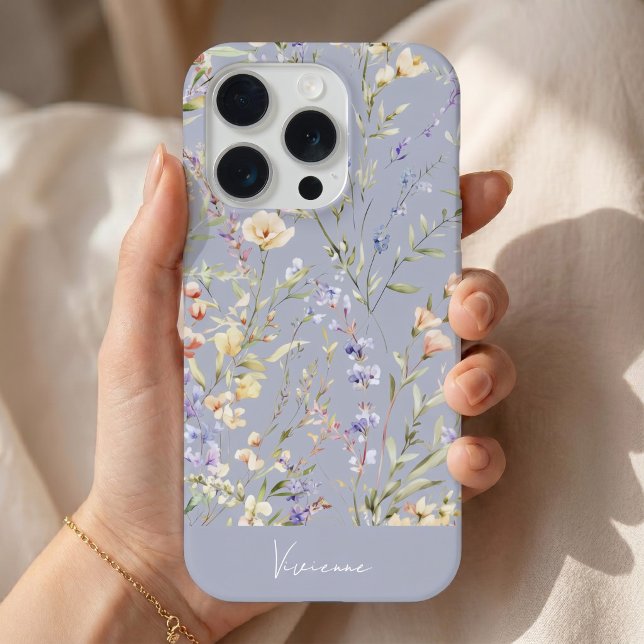 Funda Para iPhone Floral Acuarela Azul Polvoriento  (Subido por el creador)