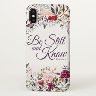 Funda Para iPhone X Floral acuarela Be Still Psalm Monograma