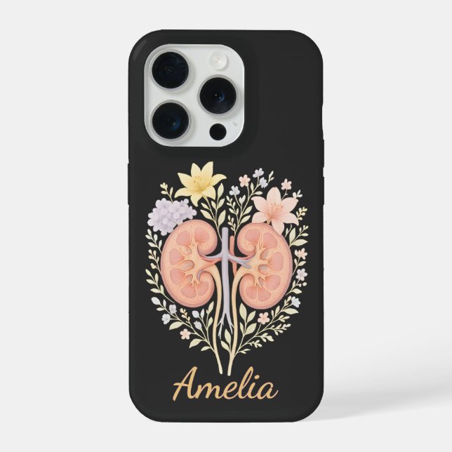Funda Para iPhone Floral Anatomical Kidney Nephrology Nurse and Tech (Reverso )