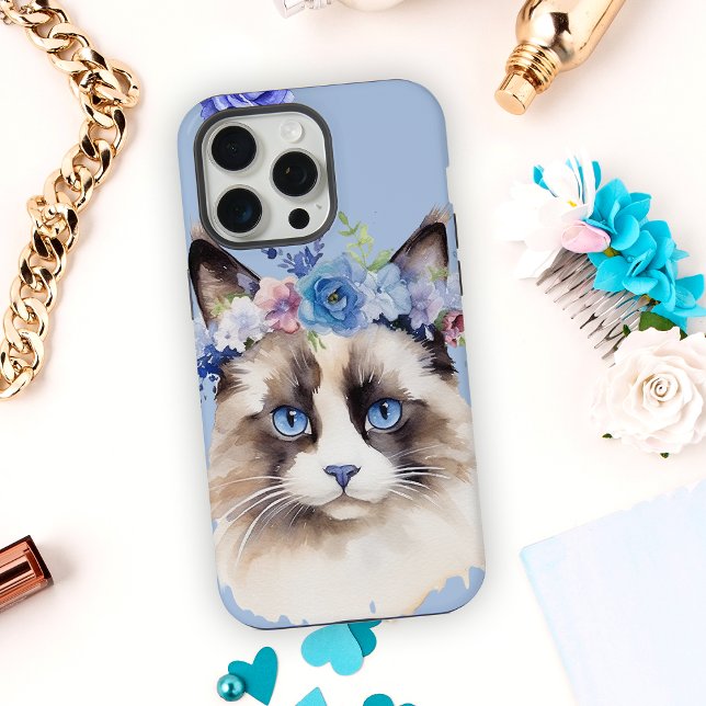 Funda Para iPhone Floral azul de gato persa (Subido por el creador)