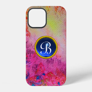 Funda Para iPhone 12 FLORAL AZUL PÚRPURA ROSA ABSTRACTO MONOGRAMA GEM i