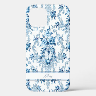 Funda Para iPhone 12 Floral Azul y Blanco Rococó Francés Personalizado
