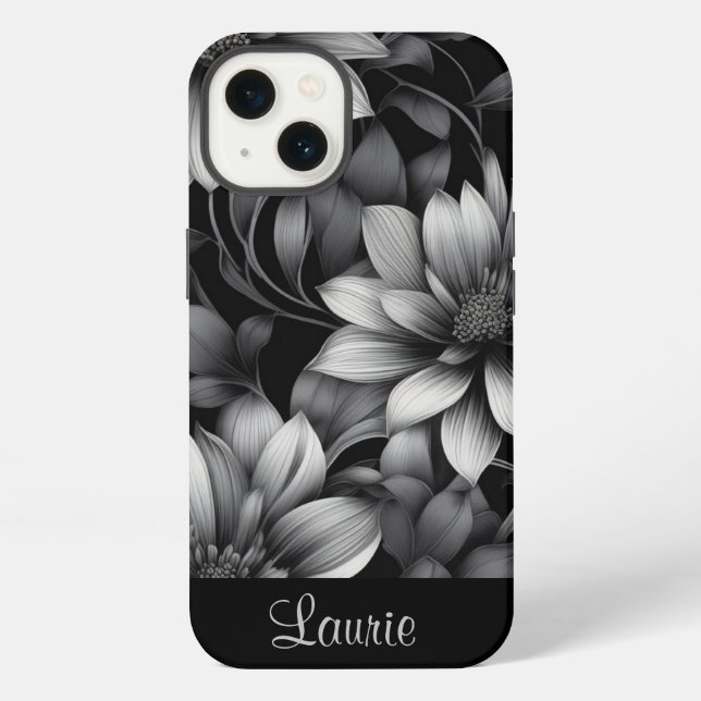 Funda Para iPhone Floral blanca y negra (Reverso )