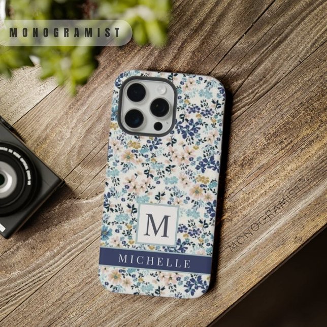 Funda Para iPhone Floral Blanco Flores Azul Rosa Personalizable (Customizable Pink Blue Flowers White Floral iPhone Case)