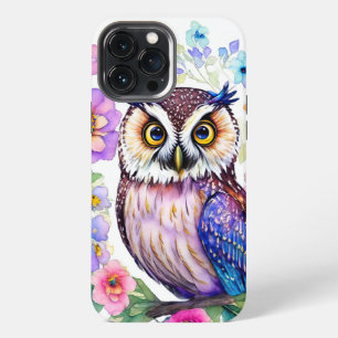 Funda Para iPhone 13 Pro Max Floral de búho acuarela artística