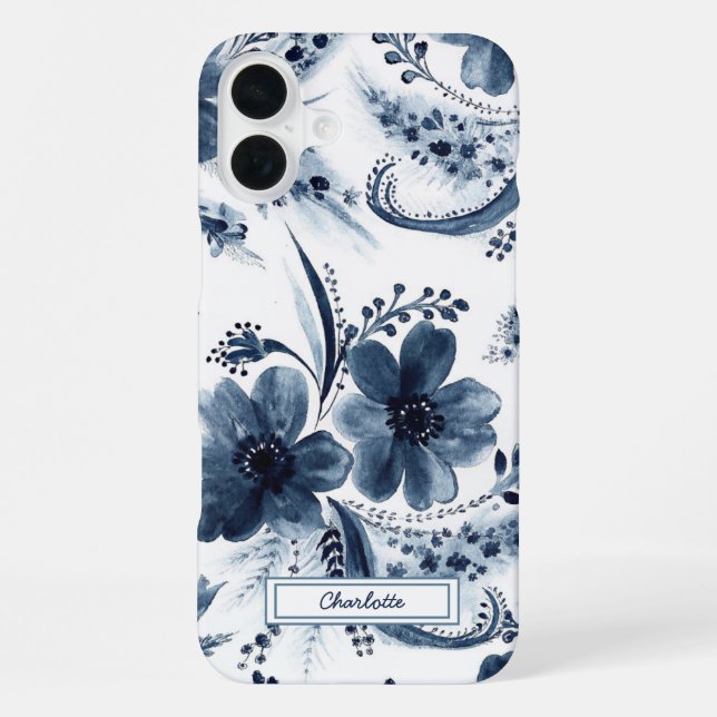 Funda Para iPhone Floral de flores de acuarela azul (Reverso )
