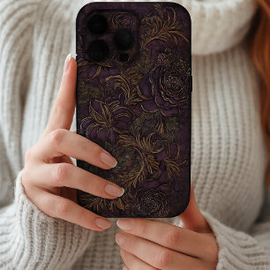 Funda Para iPhone 16 Pro Max Floral de oro violeta gótica estética grunge oscur