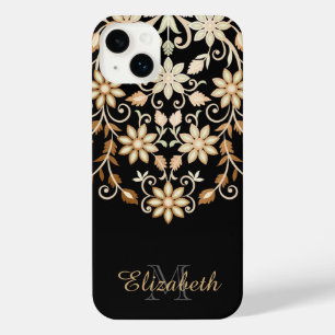 Funda Para iPhone 14 Plus Floral elegante de color negro y oro