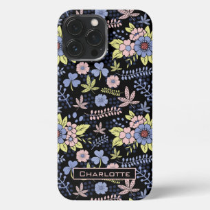 Funda Para iPhone 13 Pro Max Floral floral de flores sin fisuras con nombre