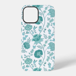Funda Para iPhone 12 Pro Floral Jacobeano Gran Patrón Verdes Azules sobre B