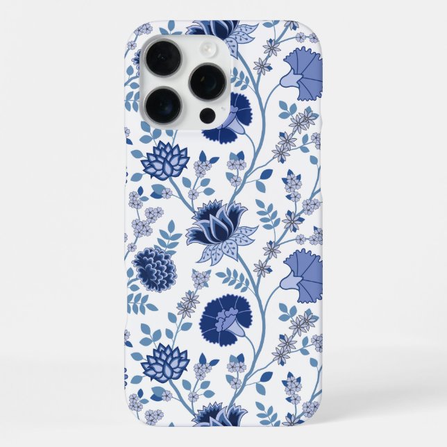 Funda Para iPhone Floral Jacobeo Gran Patrón Azul sobre Blanco (Reverso )