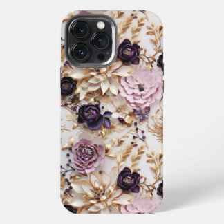 Funda Para iPhone 13 Pro Max Floral lujosa morada y dorada