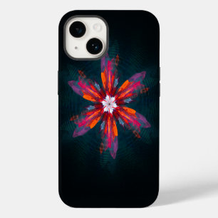 Funda Para iPhone 14 Floral Mandala Flores Naranja Azul Rojo Resumen