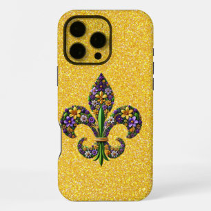 Funda Para iPhone 16 Pro Max Floral Mardi Gras fleur de lis
