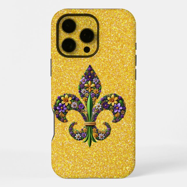 Funda Para iPhone Floral Mardi Gras fleur de lis (Reverso )