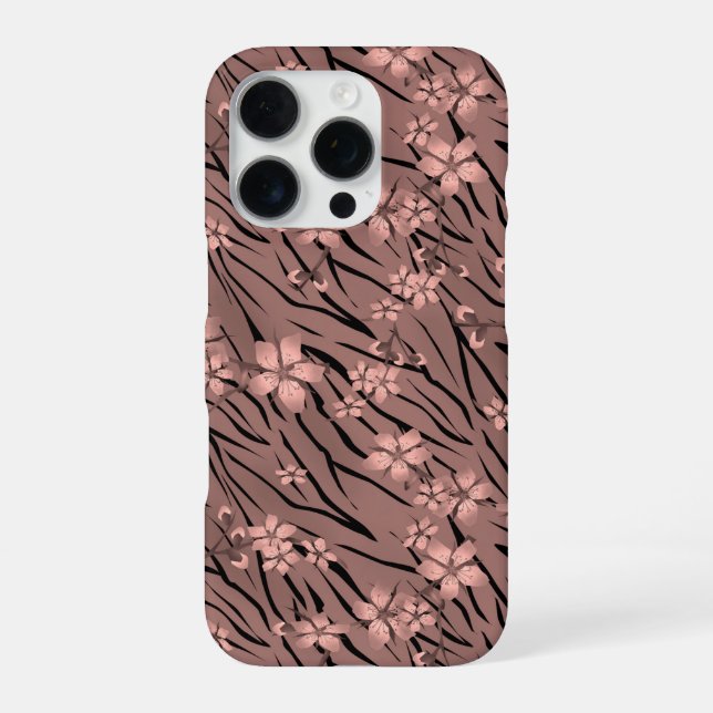Funda Para iPhone Floral, marrón, tigre patrón (Reverso)
