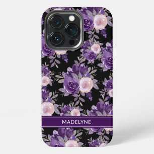 Funda Para iPhone 13 Pro Floral Moderno Morado Negro