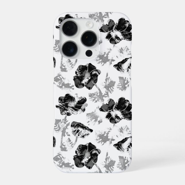 Funda Para iPhone Floral, negro y blanco (Reverso)