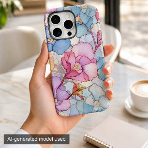 Floral Pastel de Vidrio Pintado Rosa y Azul