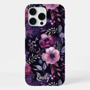 Funda Para iPhone 16 Pro Max Floral Personalizado en Acuarela de Morado y Rosa