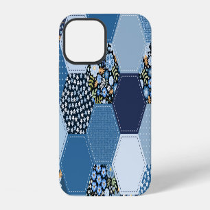 Funda Para iPhone 12 Floral, retazos denim: patrón azul.
