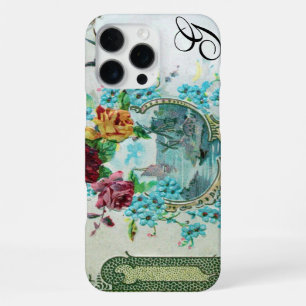FUNDA PARA iPhone 16 PRO MAX FLORAL ROMÁNTICA MONOGRAMA ROSAS Y PÁJARO VOLANDO