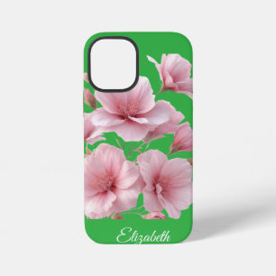 Funda Para iPhone 12 Mini Floral Verde Flores Rosadas Suaves Elegante