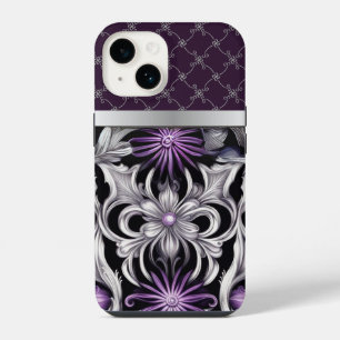 Funda Para iPhone 14 Floral victoriano morado negro plateado